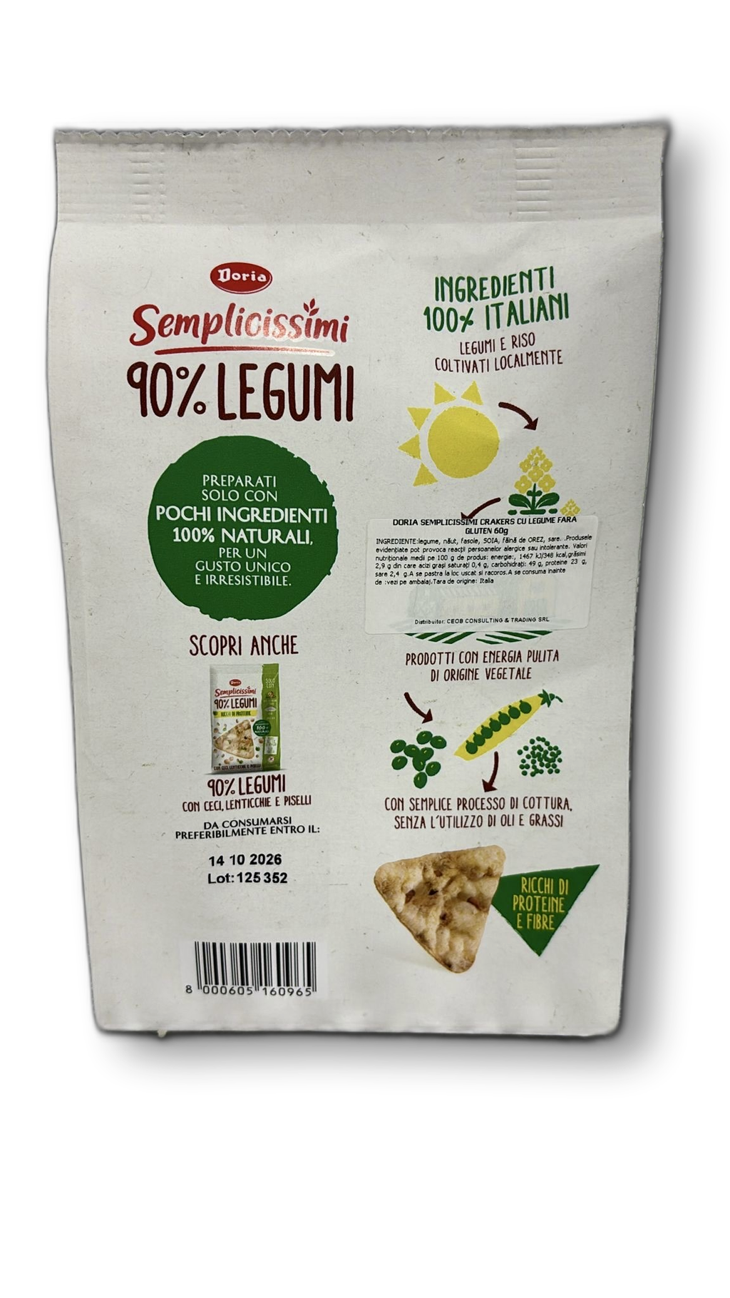 DORIA SEMPLICISSIMI CRAKERS CU LEGUME FARA GLUTEN 60g