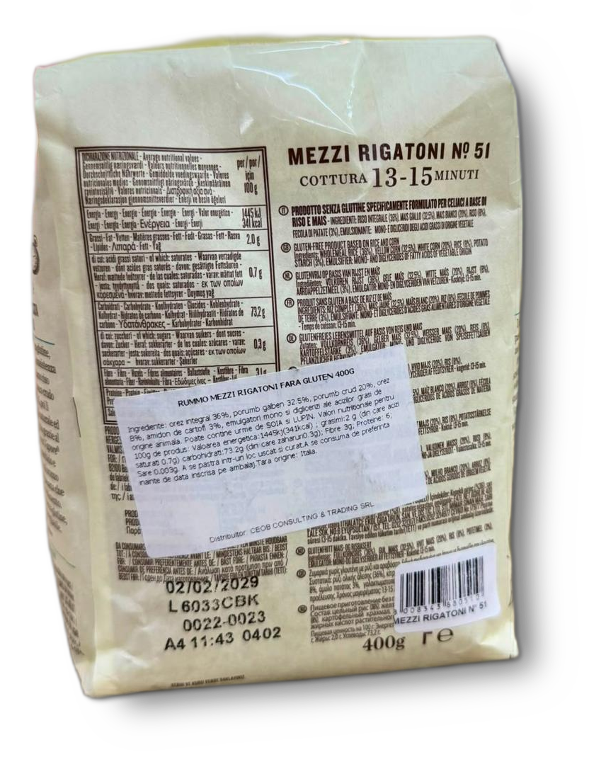 RUMMO MEZZI RIGATONI FARA GLUTEN 400G