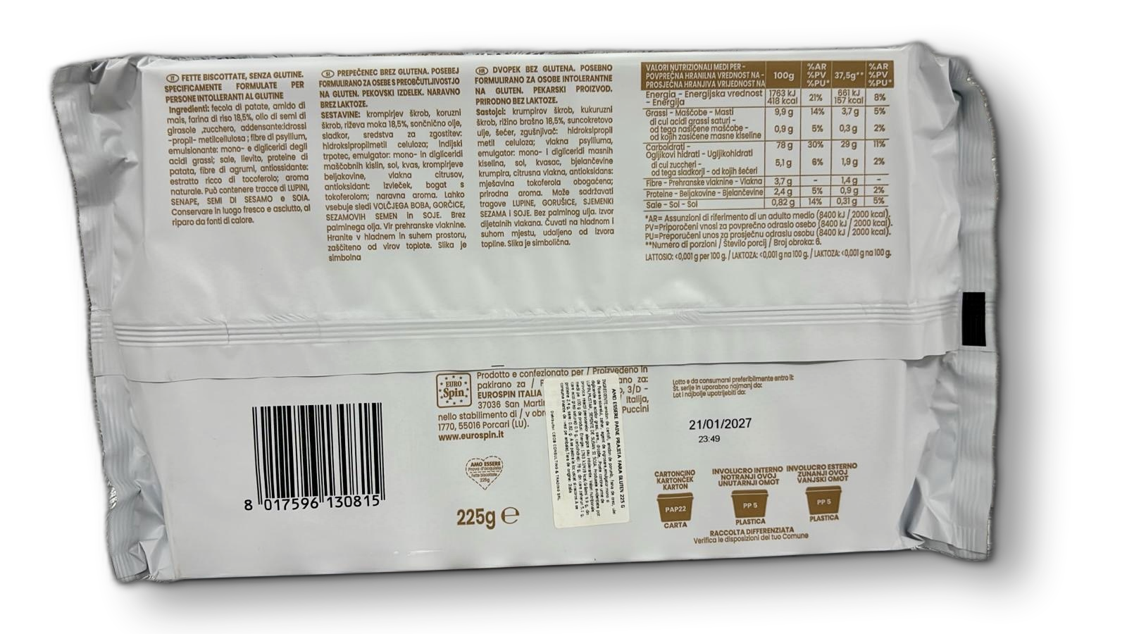 AMO ESSERE PAINE PRAJITA FARA GLUTEN 225 G