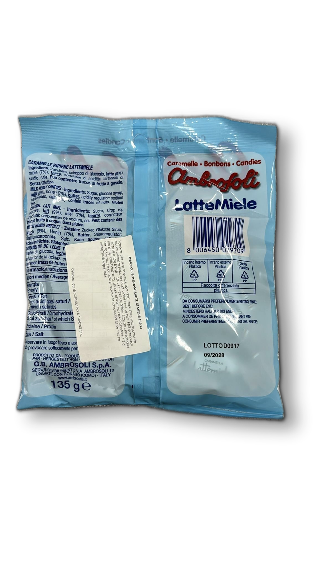 AMBROSOLI BOMBOANE LAPTE SI MIERE 135GR