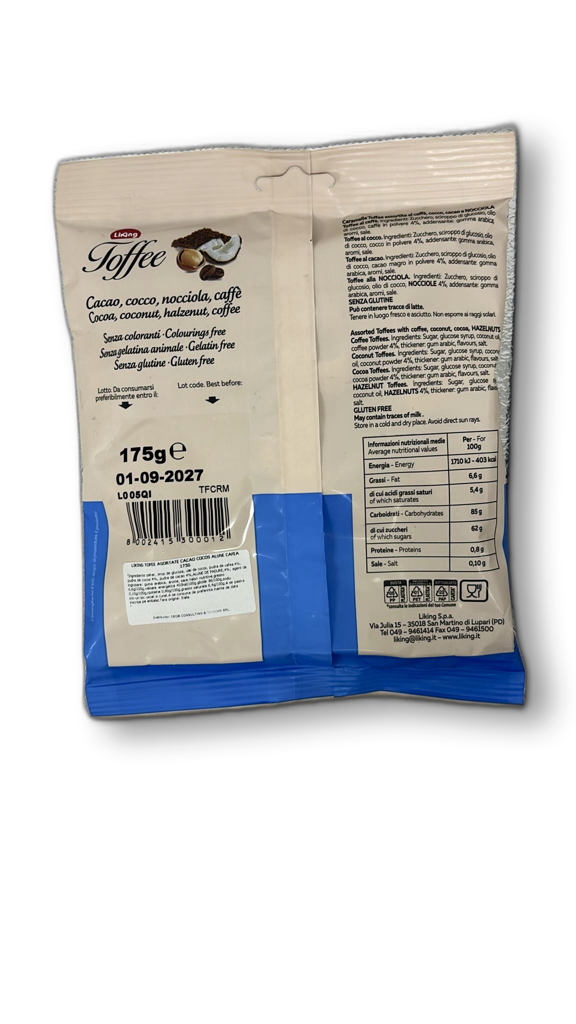 LIKING TOFEE ASORTATE CACAO COCOS ALUNE CAFEA 175G
